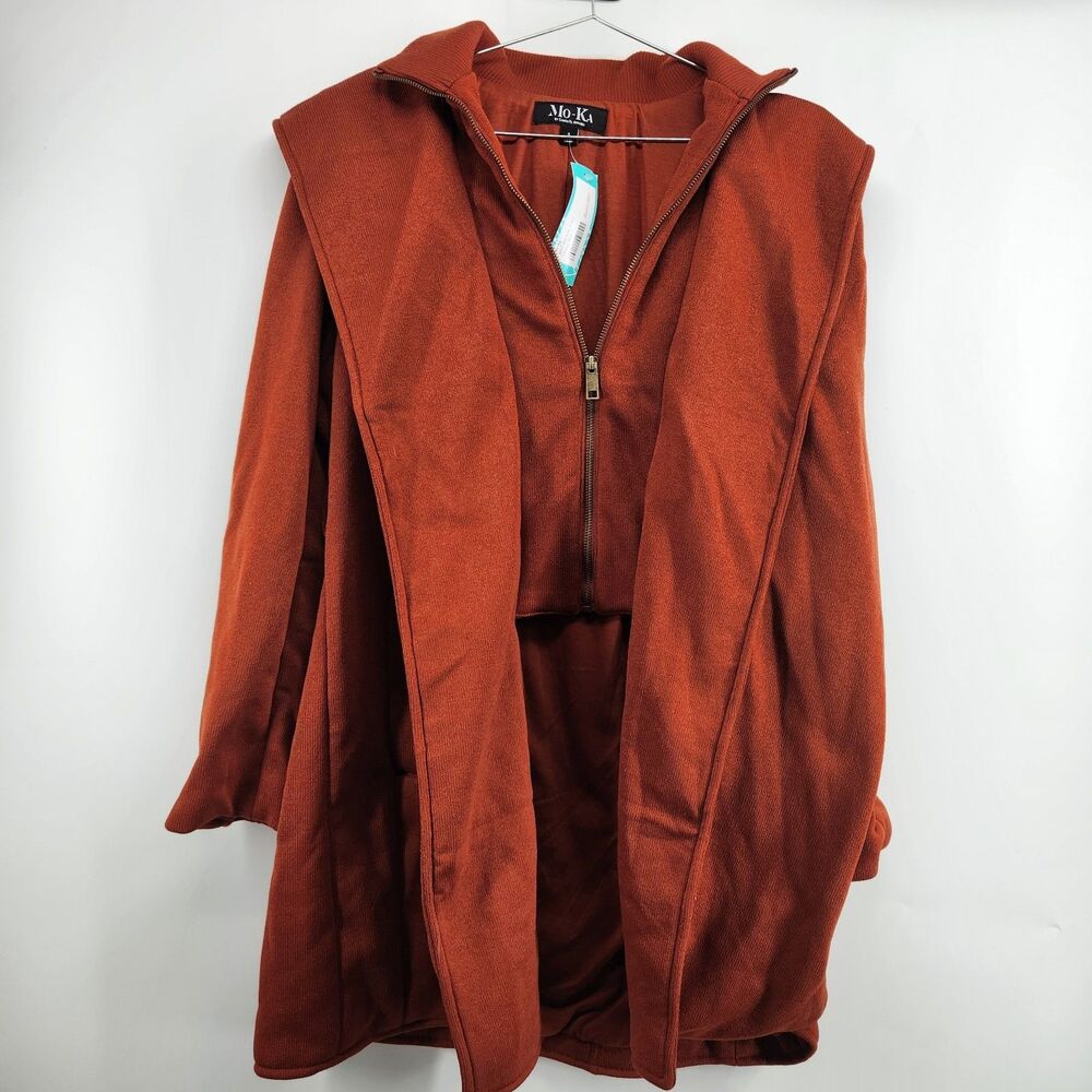 Mo-Ka By Santa Fe Apparel Women's S Orange Red Bib‎ Collar Knit Jacket NWOT